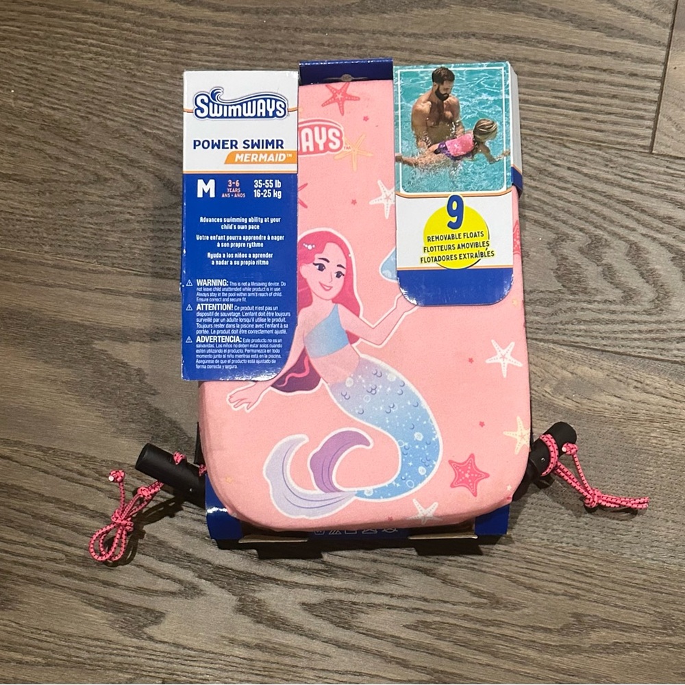 SwimWays Power Swimr Kids Swim Vest – Medium Pink Mermaid, Adjustable Float NWT